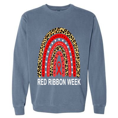 Leopard In October We Wear Red Ribbon Week Rainbow Drug Free Garment-Dyed Sweatshirt