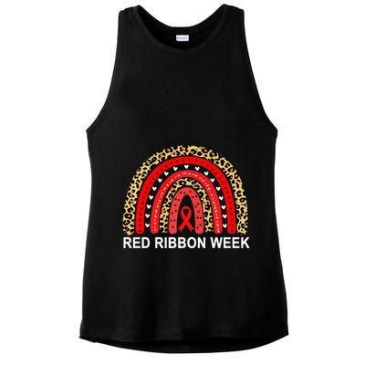 Leopard In October We Wear Red Ribbon Week Rainbow Drug Free Ladies PosiCharge Tri-Blend Wicking Tank