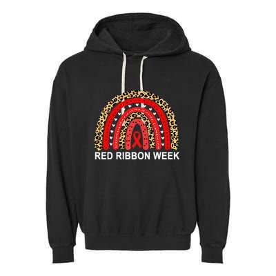 Leopard In October We Wear Red Ribbon Week Rainbow Drug Free Garment-Dyed Fleece Hoodie