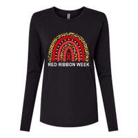 Leopard In October We Wear Red Ribbon Week Rainbow Drug Free Womens Cotton Relaxed Long Sleeve T-Shirt