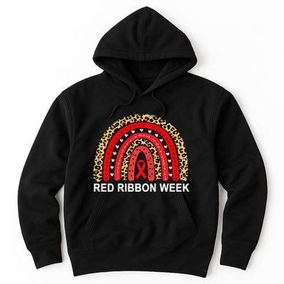 Leopard In October We Wear Red Ribbon Week Rainbow Drug Free Hoodie