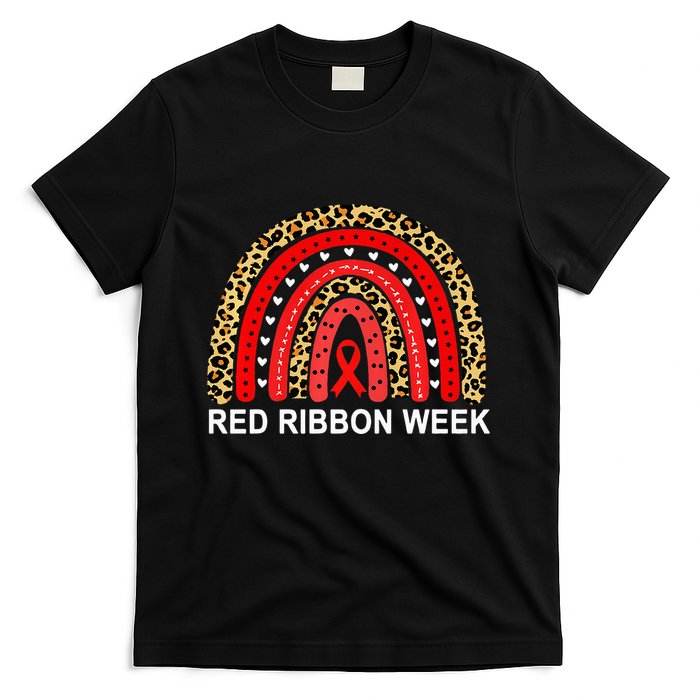 Leopard In October We Wear Red Ribbon Week Rainbow Drug Free T-Shirt