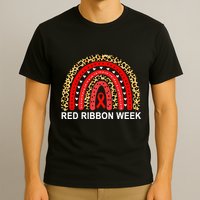 Leopard In October We Wear Red Ribbon Week Rainbow Drug Free T-Shirt
