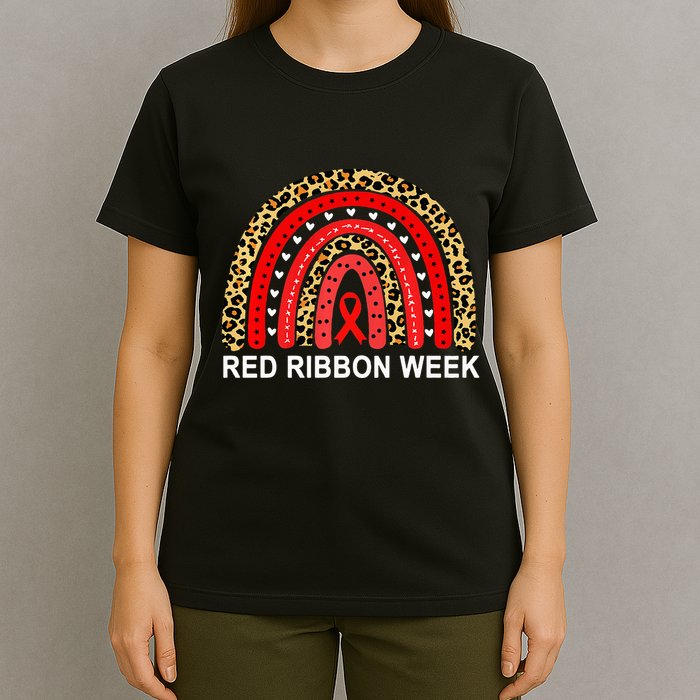 Leopard In October We Wear Red Ribbon Week Rainbow Drug Free T-Shirt