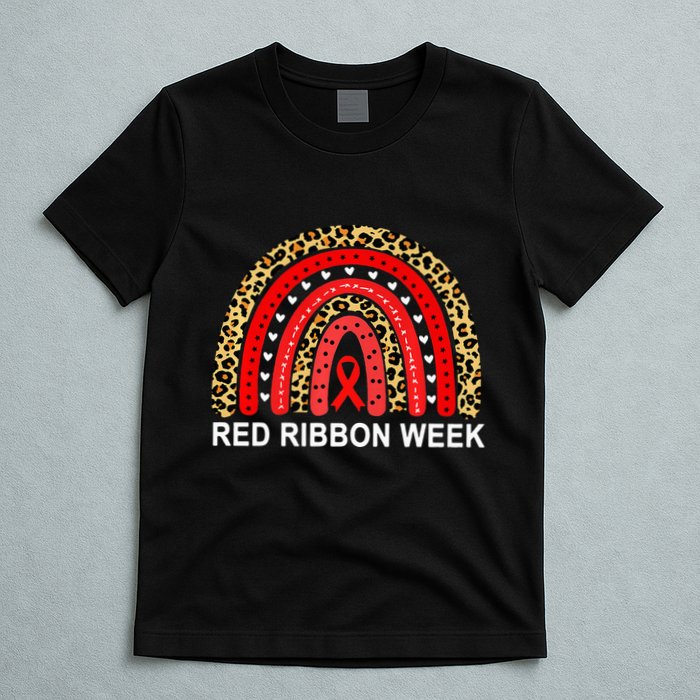 Leopard In October We Wear Red Ribbon Week Rainbow Drug Free T-Shirt
