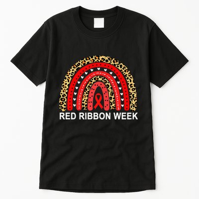 Leopard In October We Wear Red Ribbon Week Rainbow Drug Free Tall T-Shirt