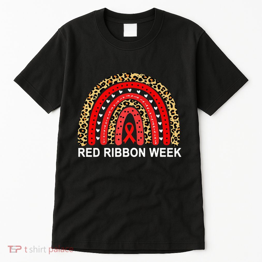Leopard In October We Wear Red Ribbon Week Rainbow Drug Free Tall T-Shirt