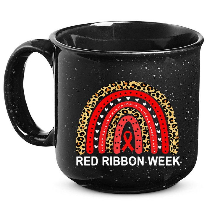 Leopard In October We Wear Red Ribbon Week Rainbow Drug Free 15oz Campfire Ceramic Mug