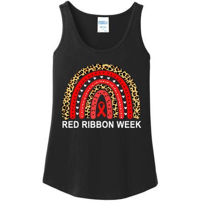 Leopard In October We Wear Red Ribbon Week Rainbow Drug Free Ladies Essential Tank