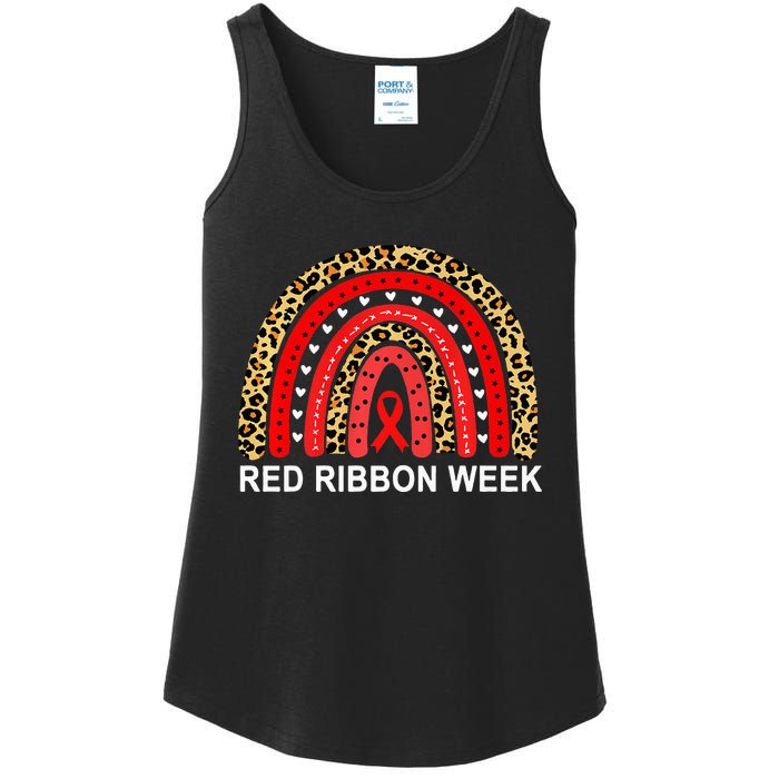 Leopard In October We Wear Red Ribbon Week Rainbow Drug Free Ladies Essential Tank