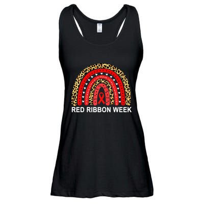 Leopard In October We Wear Red Ribbon Week Rainbow Drug Free Ladies Essential Flowy Tank