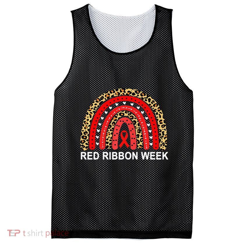Leopard In October We Wear Red Ribbon Week Rainbow Drug Free Mesh Reversible Basketball Jersey Tank