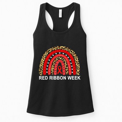 Leopard In October We Wear Red Ribbon Week Rainbow Drug Free Womens Tank Top