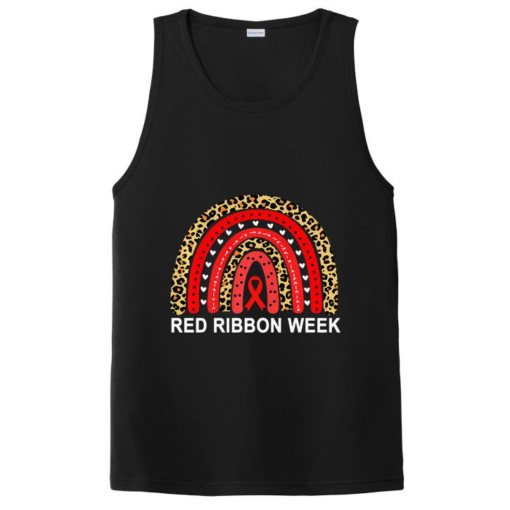 Leopard In October We Wear Red Ribbon Week Rainbow Drug Free PosiCharge Competitor Tank