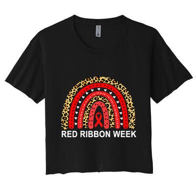 Leopard In October We Wear Red Ribbon Week Rainbow Drug Free Crop Top
