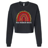 Leopard In October We Wear Red Ribbon Week Rainbow Drug Free Cropped Pullover Crew