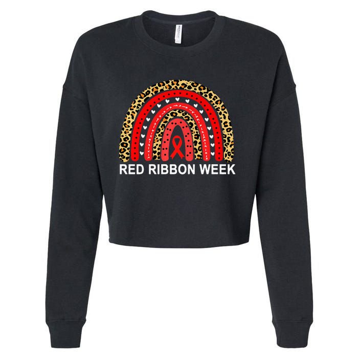 Leopard In October We Wear Red Ribbon Week Rainbow Drug Free Cropped Pullover Crew