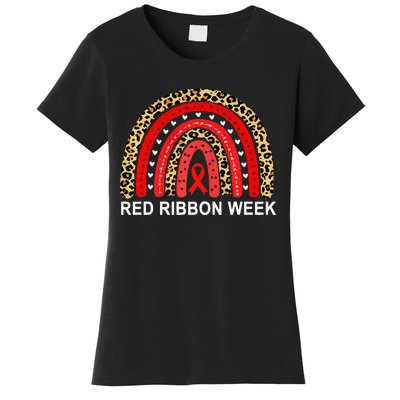 Leopard In October We Wear Red Ribbon Week Rainbow Drug Free Women's T-Shirt