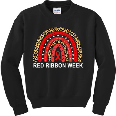 Leopard In October We Wear Red Ribbon Week Rainbow Drug Free Kids Sweatshirt