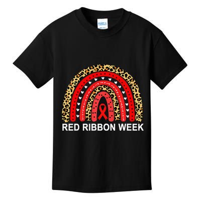 Leopard In October We Wear Red Ribbon Week Rainbow Drug Free Kids T-Shirt