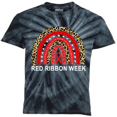 Leopard In October We Wear Red Ribbon Week Rainbow Drug Free Kids Tie-Dye T-Shirt