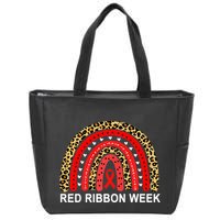 Leopard In October We Wear Red Ribbon Week Rainbow Drug Free Zip Tote Bag