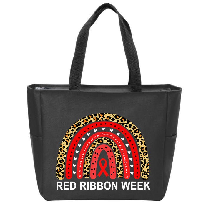 Leopard In October We Wear Red Ribbon Week Rainbow Drug Free Zip Tote Bag