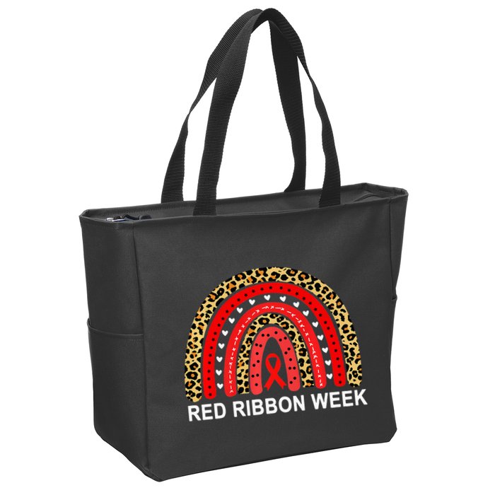 Leopard In October We Wear Red Ribbon Week Rainbow Drug Free Zip Tote Bag