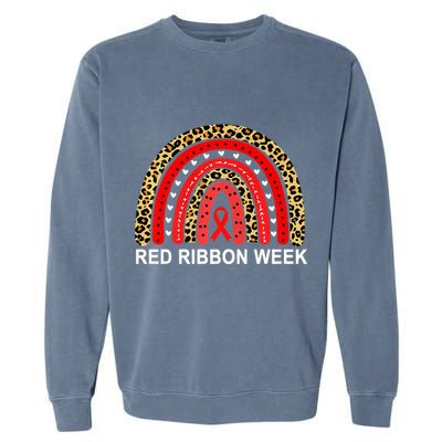 Leopard In October We Wear Red Ribbon Week Rainbow Drug Free Garment-Dyed Sweatshirt
