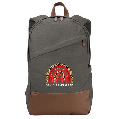 Leopard In October We Wear Red Ribbon Week Rainbow Drug Free Cotton Canvas Backpack