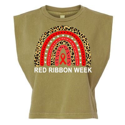 Leopard In October We Wear Red Ribbon Week Rainbow Drug Free Garment-Dyed Women's Muscle Tee