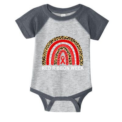 Leopard In October We Wear Red Ribbon Week Rainbow Drug Free Infant Baby Jersey Bodysuit