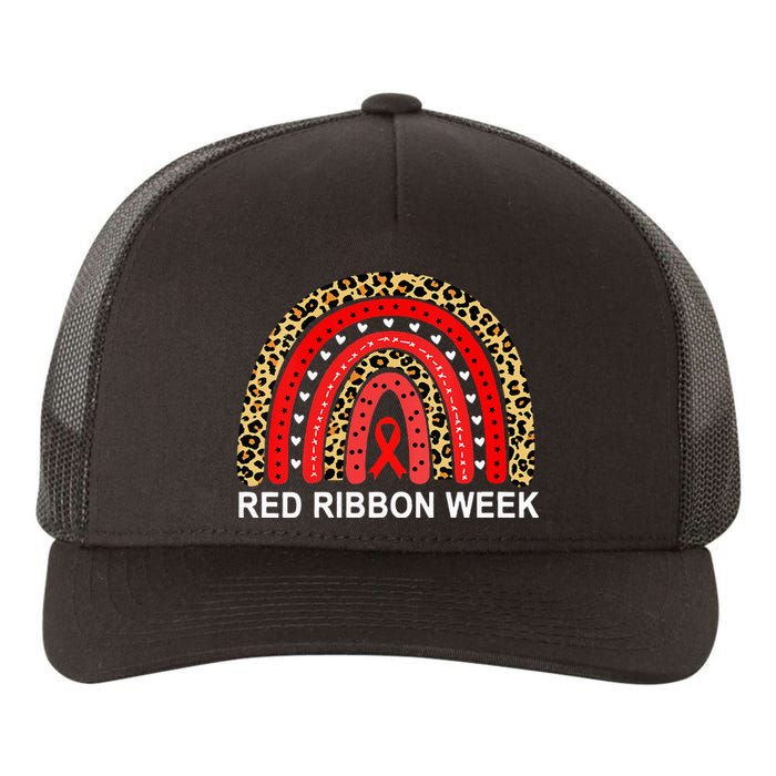 Leopard In October We Wear Red Ribbon Week Rainbow Drug Free Yupoong Adult 5-Panel Trucker Hat