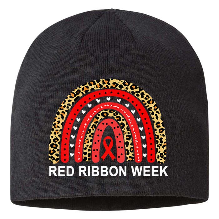 Leopard In October We Wear Red Ribbon Week Rainbow Drug Free Sustainable Beanie