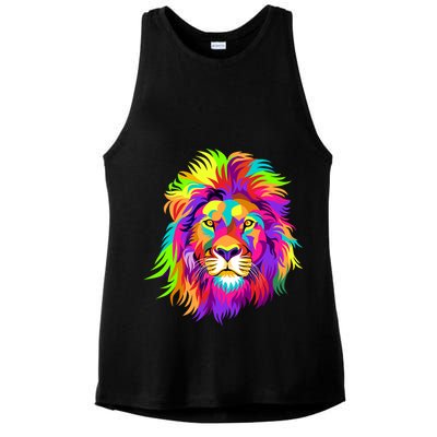 Lion Abstract Portrait Colorful Head Ladies PosiCharge Tri-Blend Wicking Tank