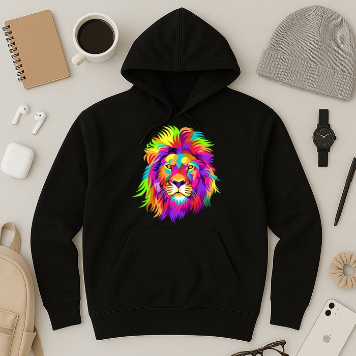 Lion Abstract Portrait Colorful Head Hoodie