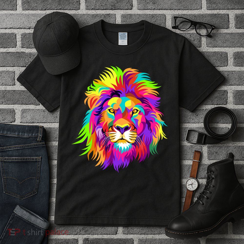 Lion Abstract Portrait Colorful Head Tall T-Shirt