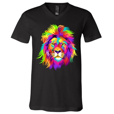 Lion Abstract Portrait Colorful Head V-Neck T-Shirt
