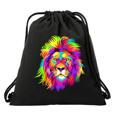 Lion Abstract Portrait Colorful Head Drawstring Bag