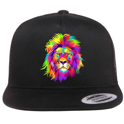 Lion Abstract Portrait Colorful Head Flatbill Hat