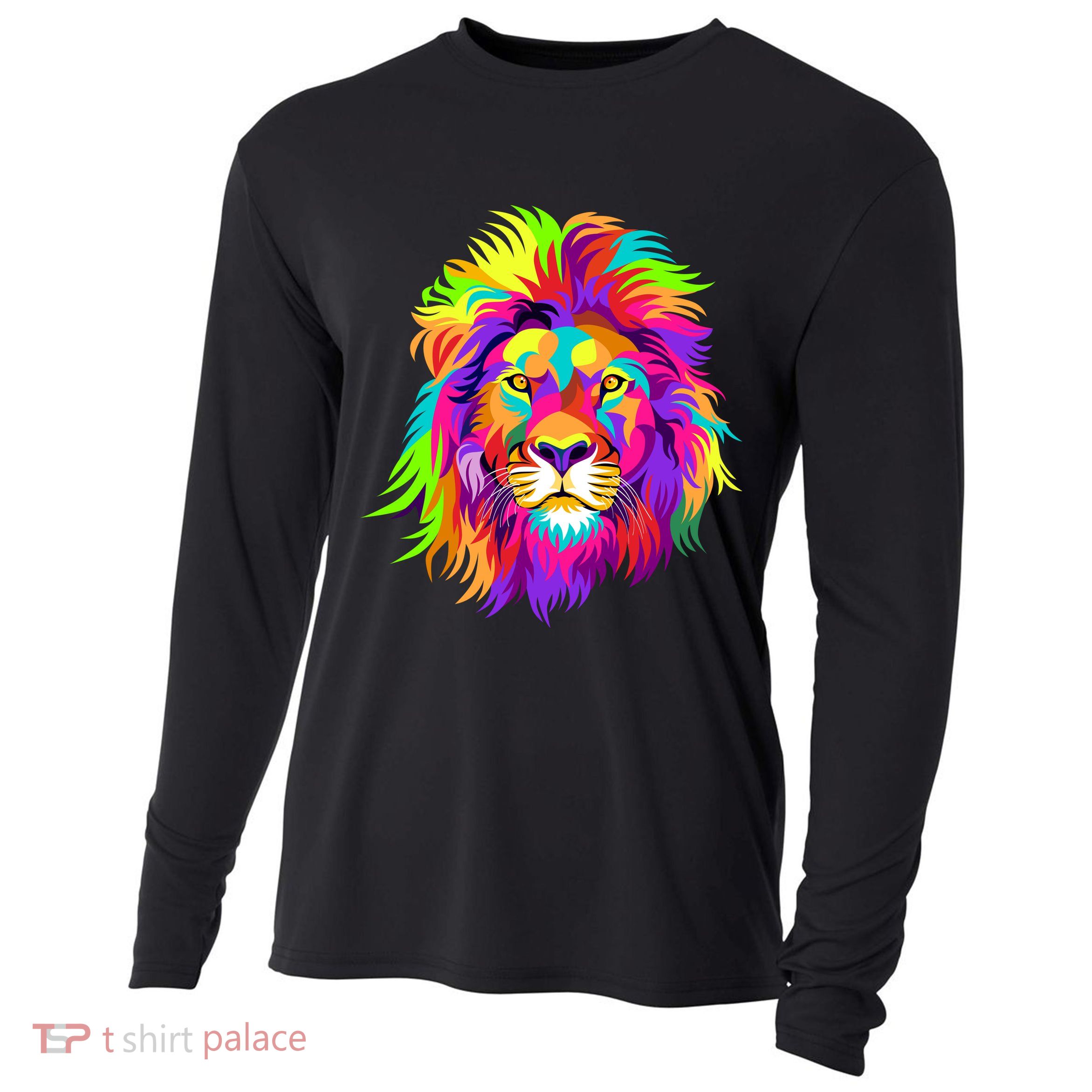 Lion Abstract Portrait Colorful Head Cooling Performance Long Sleeve Crew