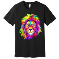 Lion Abstract Portrait Colorful Head Premium T-Shirt