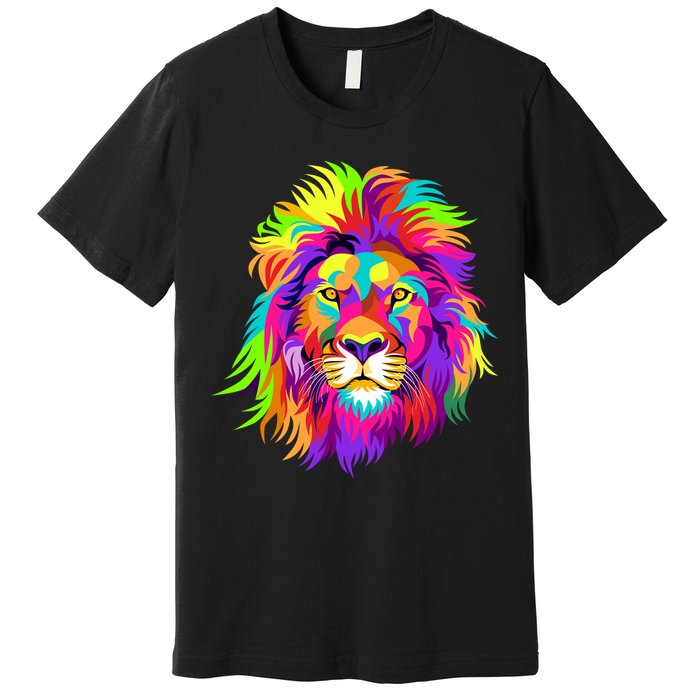Lion Abstract Portrait Colorful Head Premium T-Shirt
