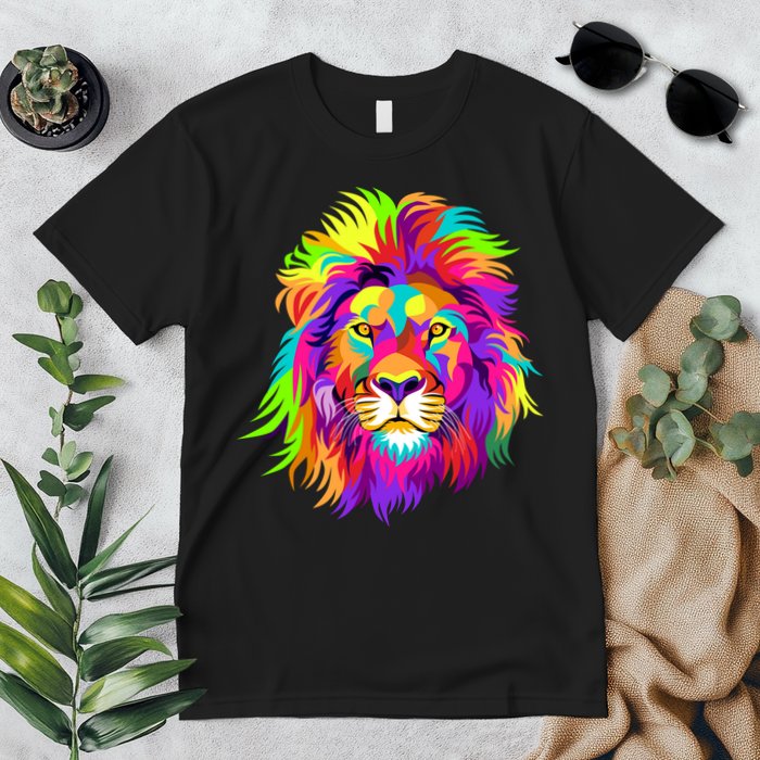 Lion Abstract Portrait Colorful Head Premium T-Shirt