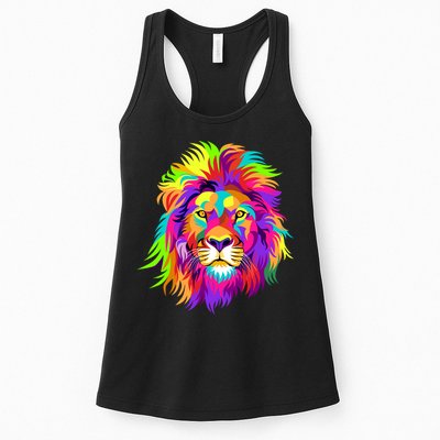 Lion Abstract Portrait Colorful Head Womens Tank Top