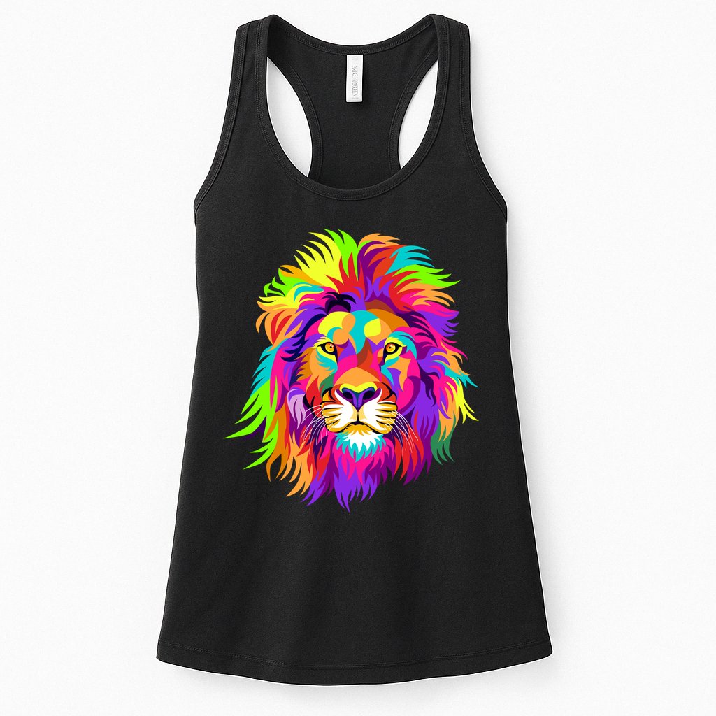 Lion Abstract Portrait Colorful Head Womens Tank Top