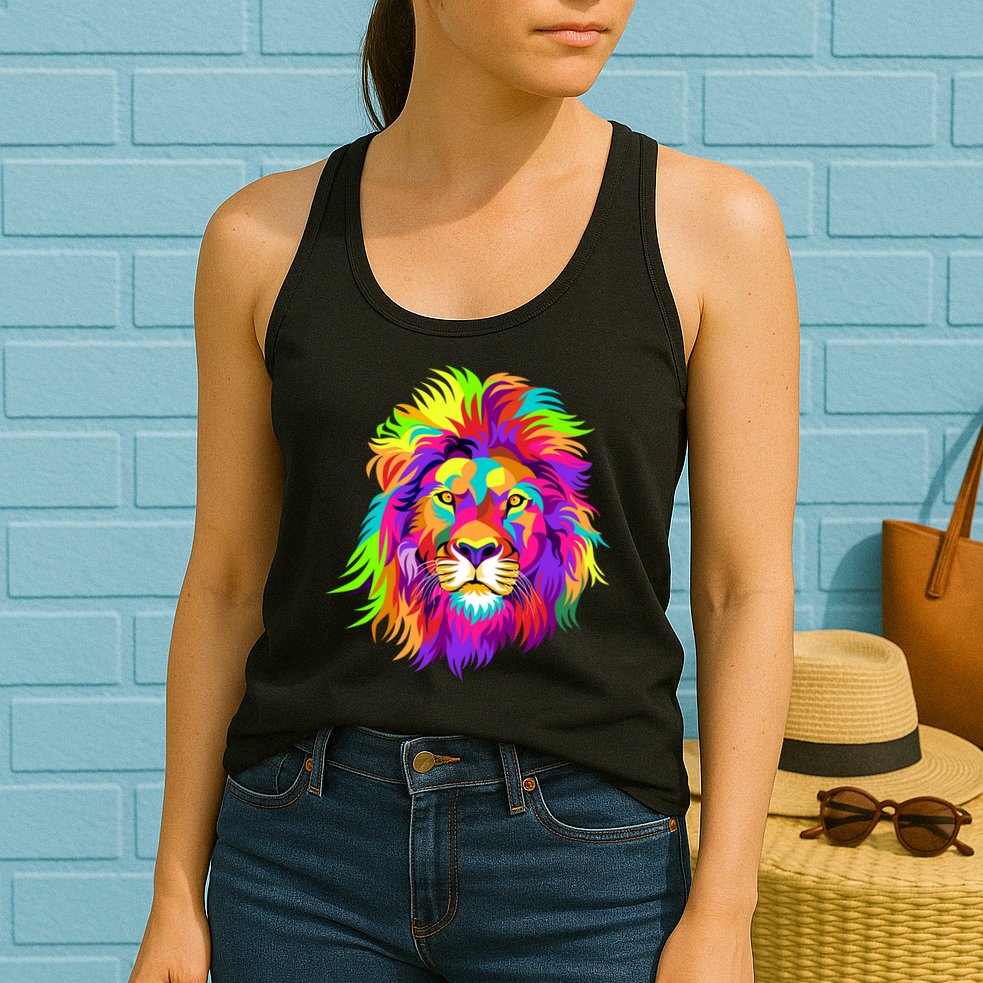 Lion Abstract Portrait Colorful Head Womens Tank Top