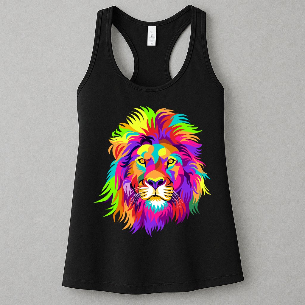 Lion Abstract Portrait Colorful Head Womens Tank Top