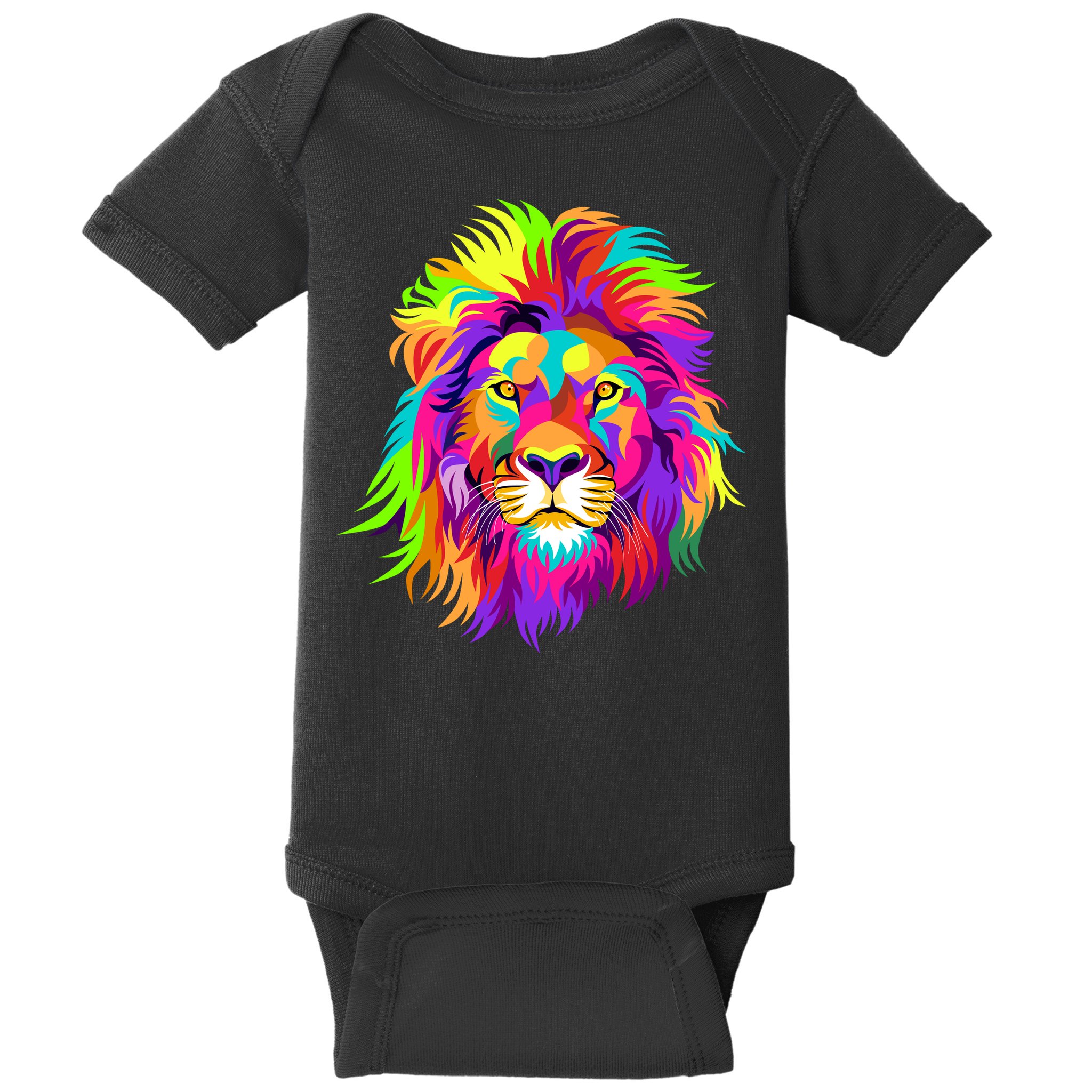 Lion Abstract Portrait Colorful Head Baby Bodysuit