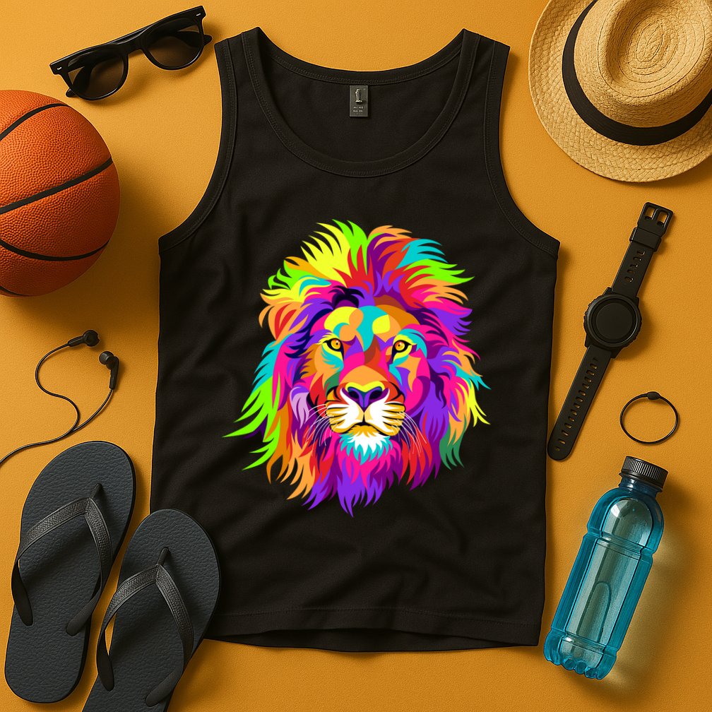 Lion Abstract Portrait Colorful Head Tank Top